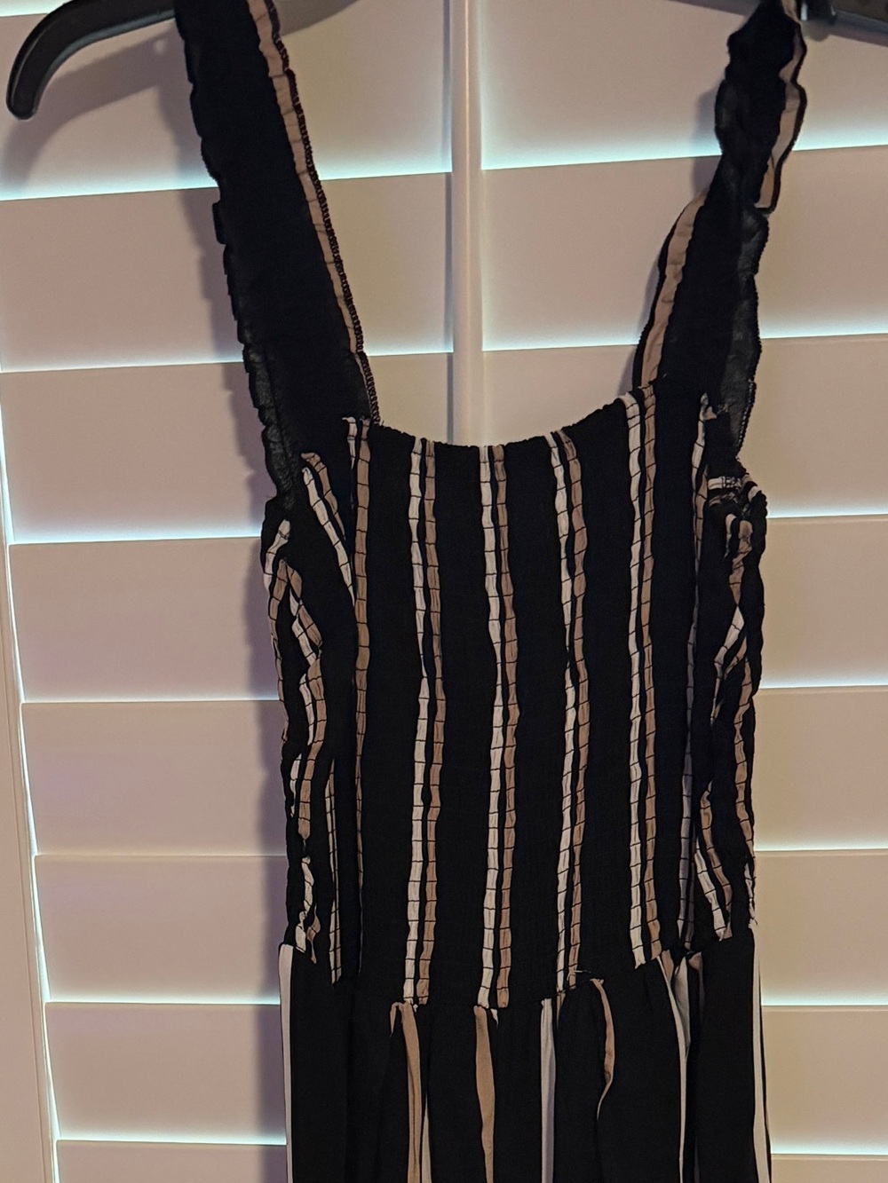 JustFab Black Dress with Beige and Cream Stripes